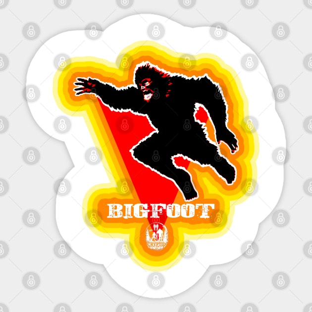 Action Bigfoot Sasquatch 70's Retro Vintage Movie Monster Sticker by National Cryptid Society